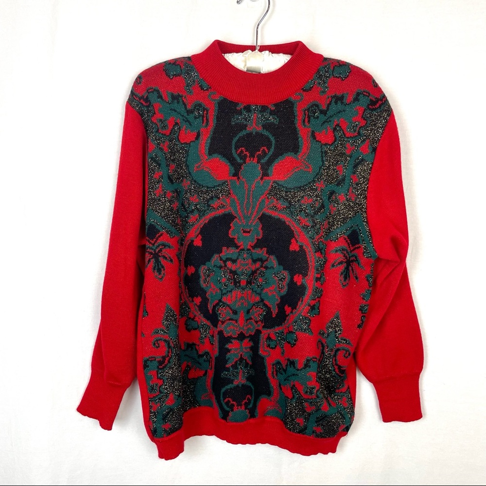 Vintage K.K. Red & Green Holiday Christmas knit Sweater Top Womens 110 small